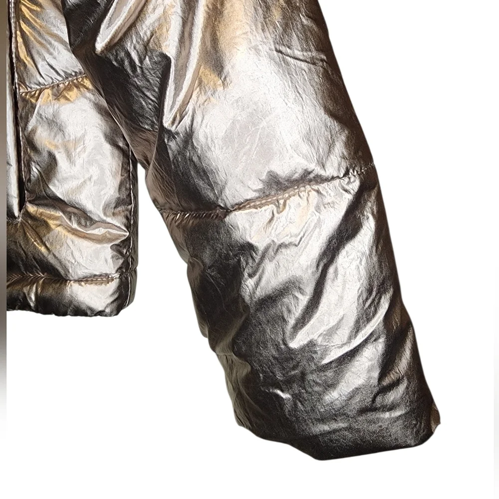 Abercrombie & Fitch Metallic Gold Mini Puffer Jacket - Size M